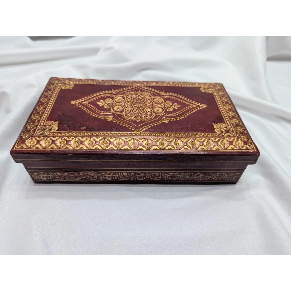 Vintage Signed Leather/Faux Box Set, Hand Tooled Brazilian Storage Boxes